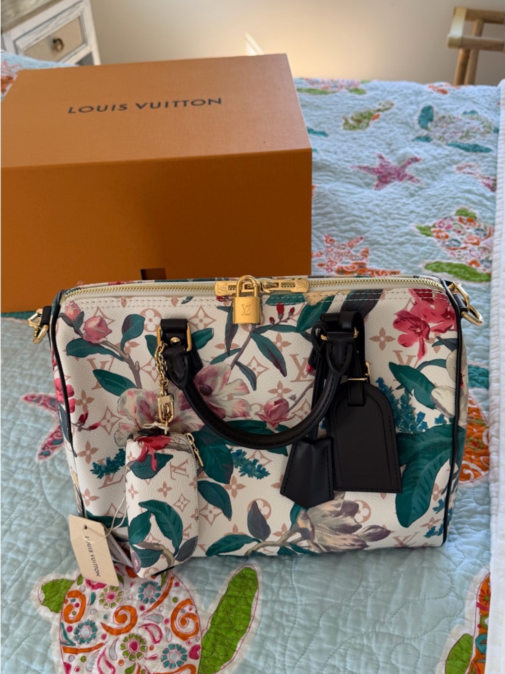 NWT...Louis Vuitton Soft Speedy 30 Eden White with Green and Pink Accents - Picture 4 of 15